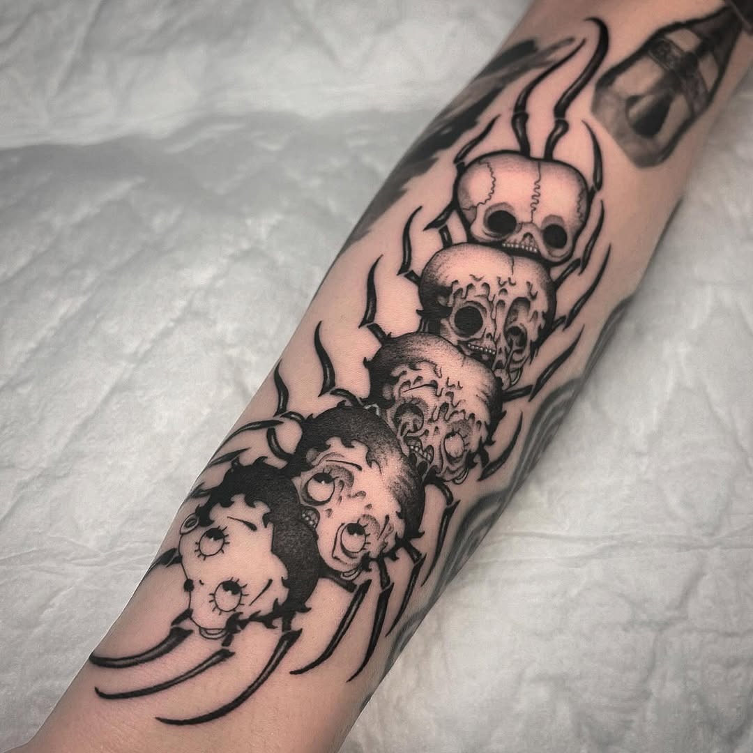 Intricate black ink spider skull tattoos Tattoo Design
