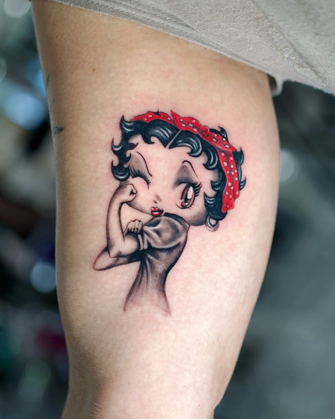 Stylish Betty Boop Tattoo with Red Headband Tattoo Design