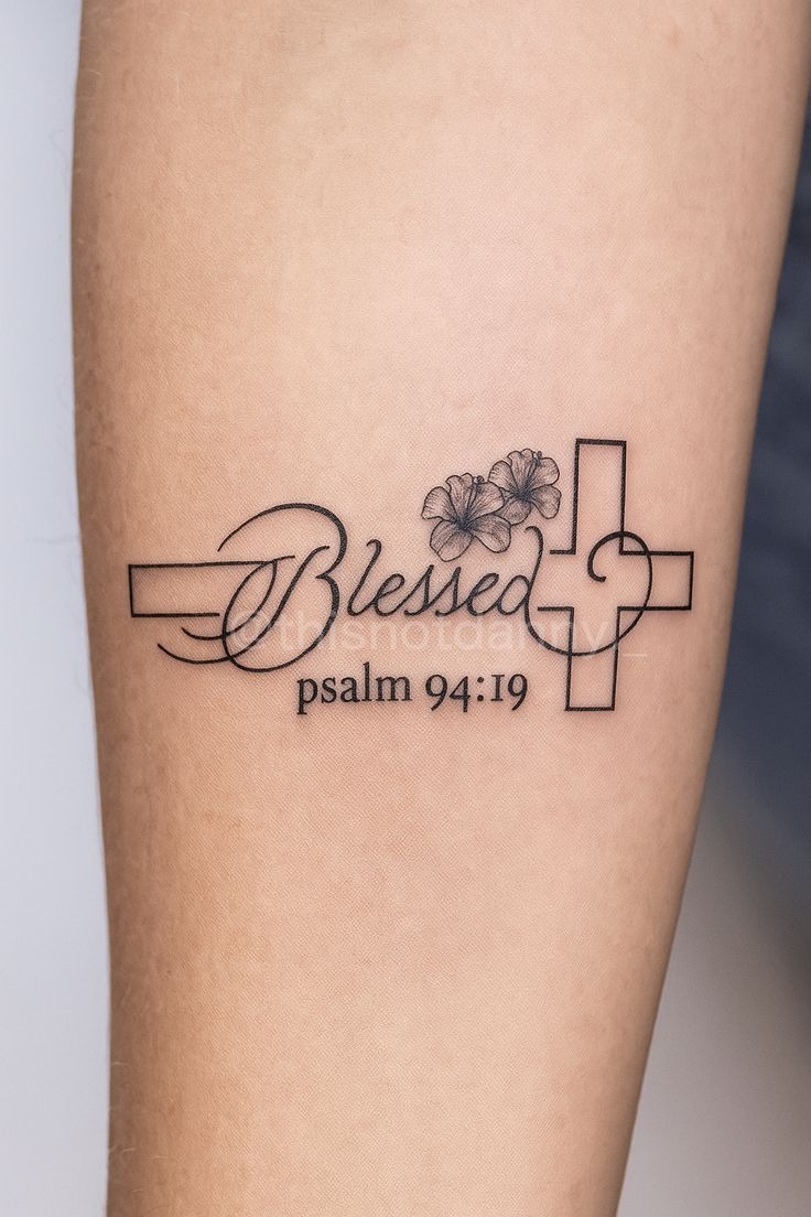 Blessed Psalm 94:19 Tattoo, a tattoo design rendered in delicate fine-line.