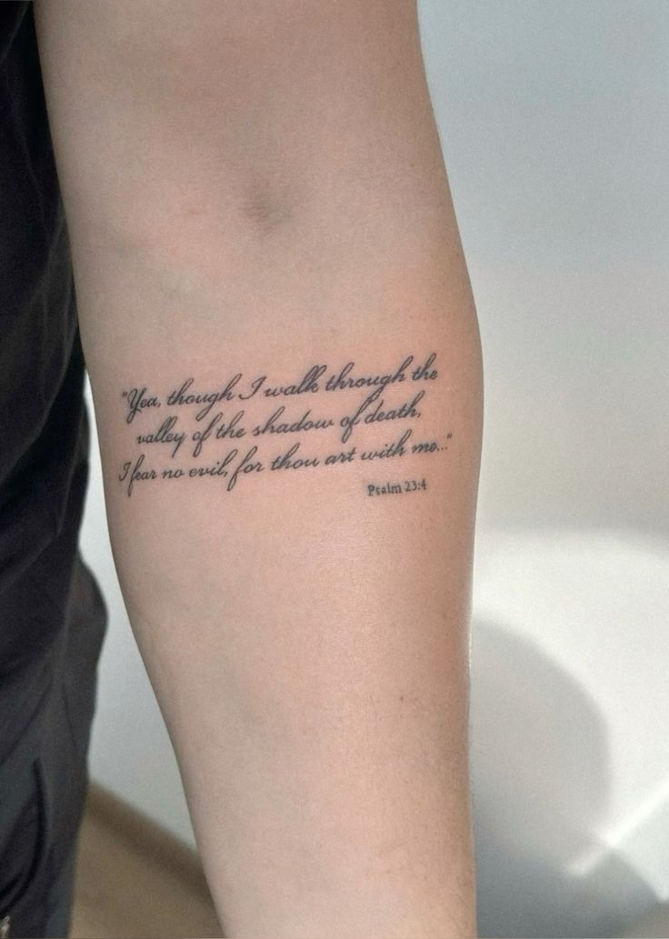 Psalm 23:4 Inner Forearm Tattoo, a tattoo design rendered in clean detailed linework.
