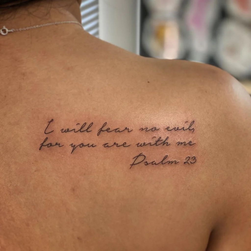 Psalm 23 Shoulder Blade Tattoo, a tattoo design rendered in clean detailed linework.