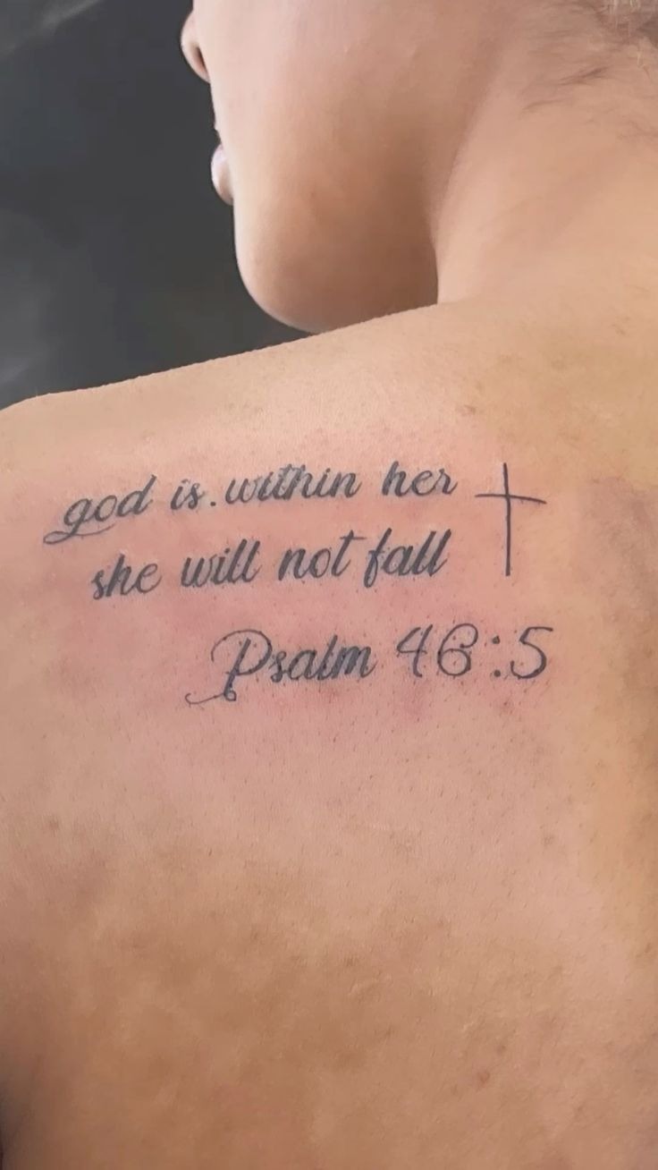 Psalm 46:5 Shoulder Tattoo, a tattoo design rendered in clean detailed linework.