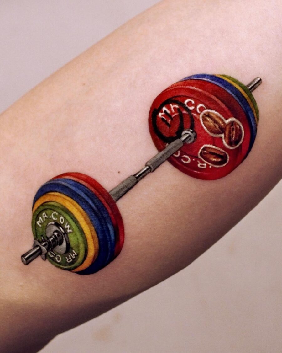 Bold and colorful weightlifting tattoo design Tattoo Design