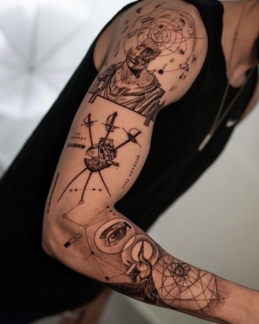 Elegant black and gray bird tattoo design Tattoo Design
