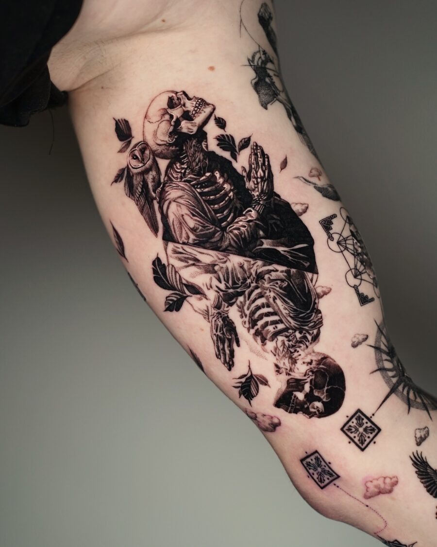 Fierce Tiger Tattoo with Geometric Elements Tattoo Design