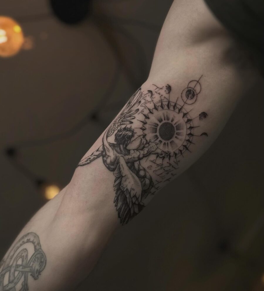 Striking blackwork tattoo of a female portrait Tattoo Design