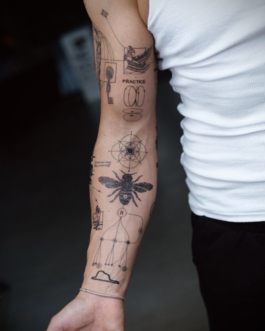 Stunning floral and sunray biceps tattoo design Tattoo Design