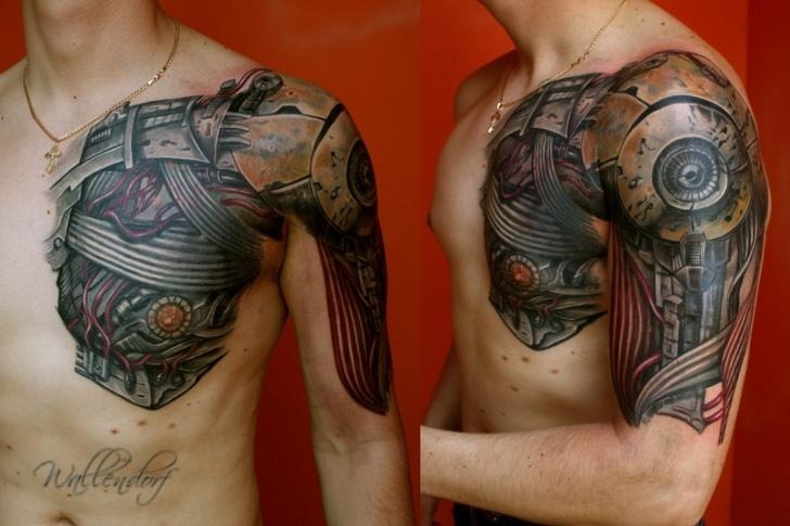 Biomechanical Chest, Shoulder and Arm Tattoo Tattoo Design