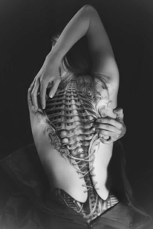 Biomechanical Spine and Corset Full Back Tattoo Tattoo Design