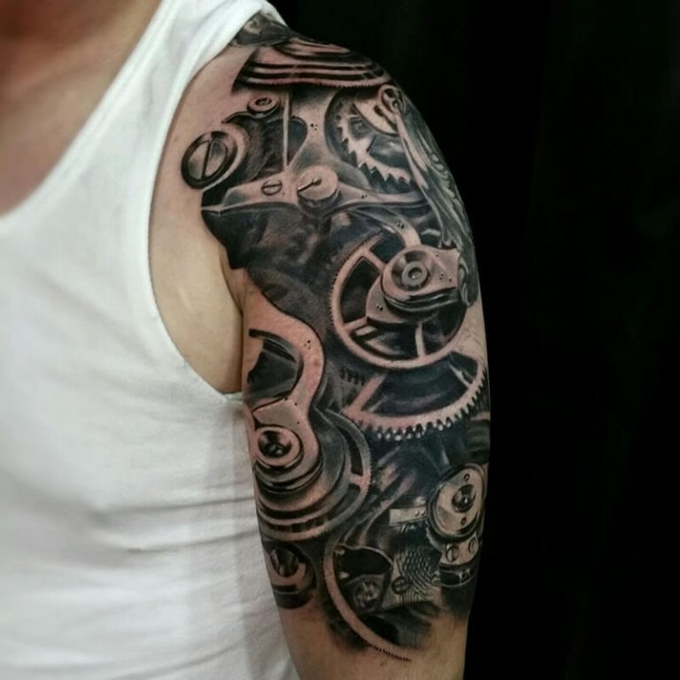 Black and White Biomechanical Tattoo Tattoo Design