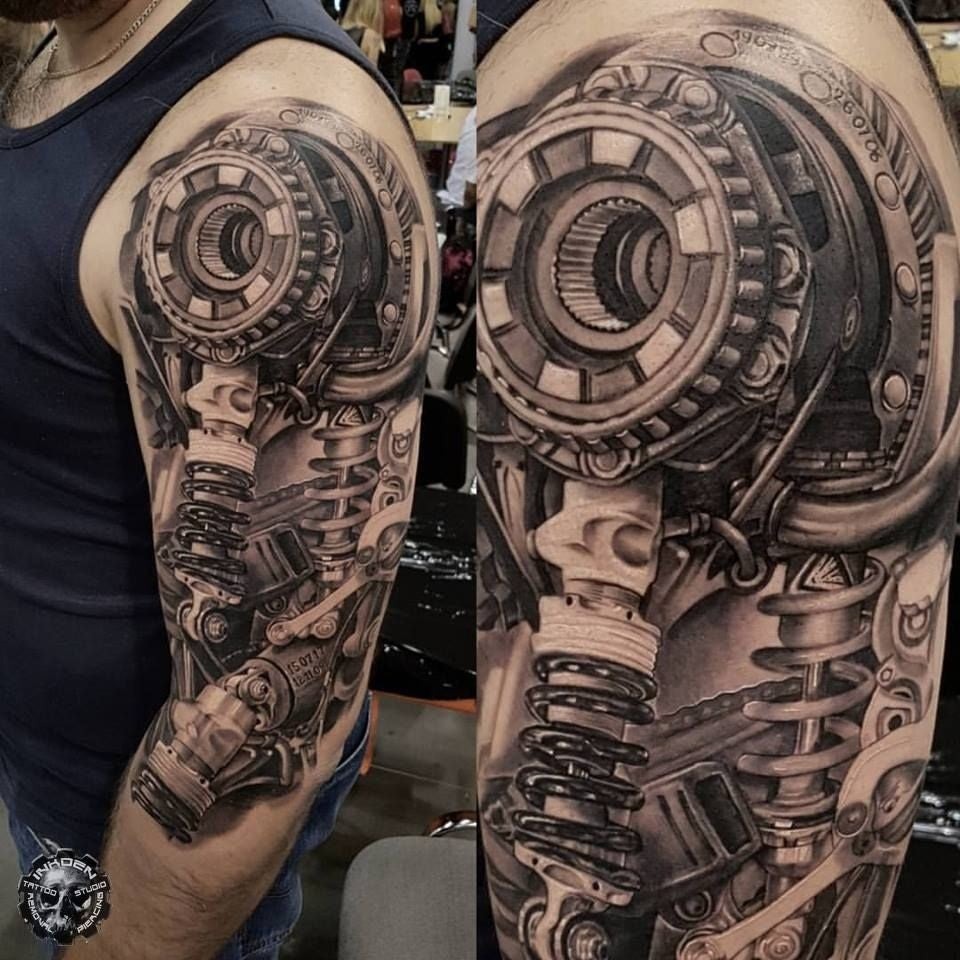 Black and White Biomechanical Tattoo Tattoo Design
