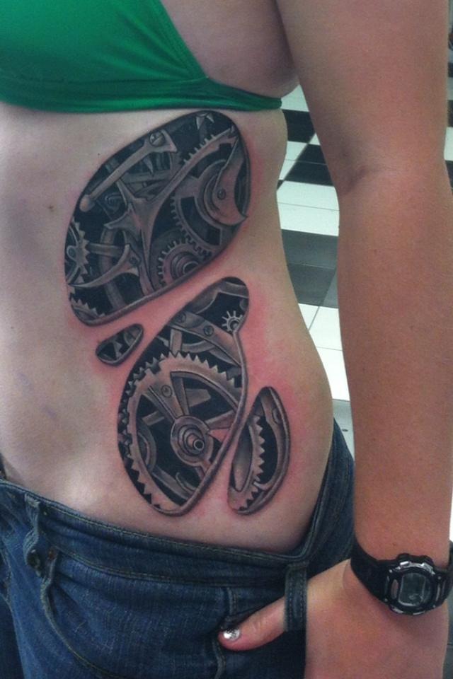 Black and White Exposed Gears Mechanical Tattoos Tattoo Design