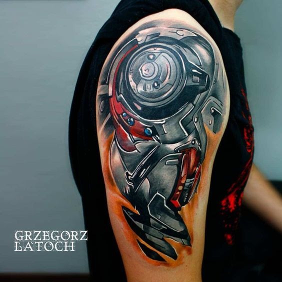 Black Metal Biomechanical Tattoo on Shoulder Tattoo Design