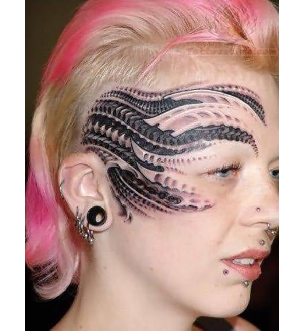 Black Serpentine Biomechanical Tattoo on Face Tattoo Design