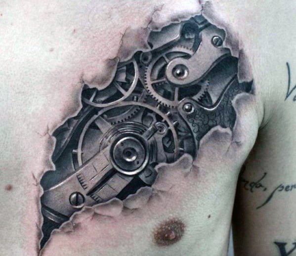 Cogs and Wheels Biomechanical Chest Tattoo Tattoo Design
