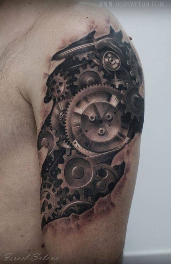 Cogs and Wheels Biomechanical Shoulder Tattoo Tattoo Design