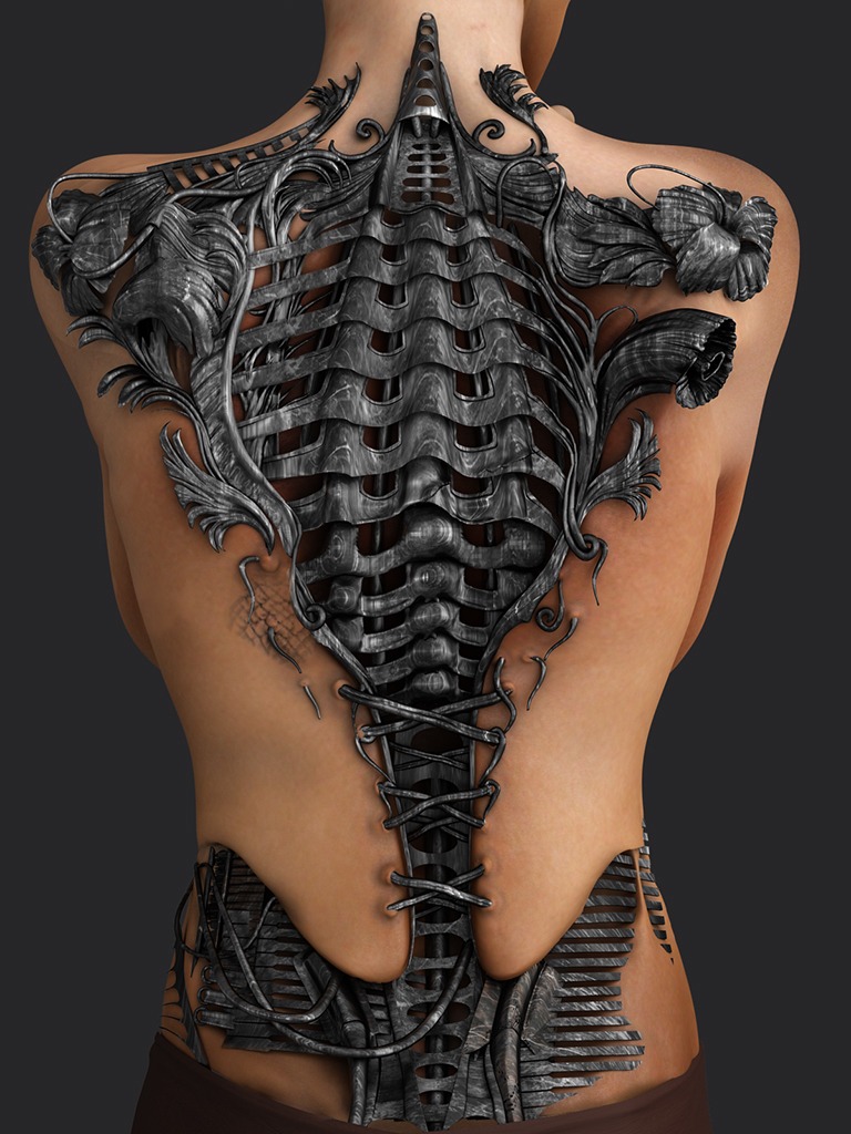 Dark Fantasy Corset Full Back Mechanical Tattoo Tattoo Design