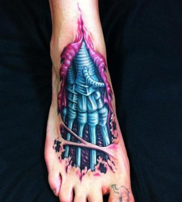 Feminine Foot Bone Tattoo in Biomechanical Style Tattoo Design