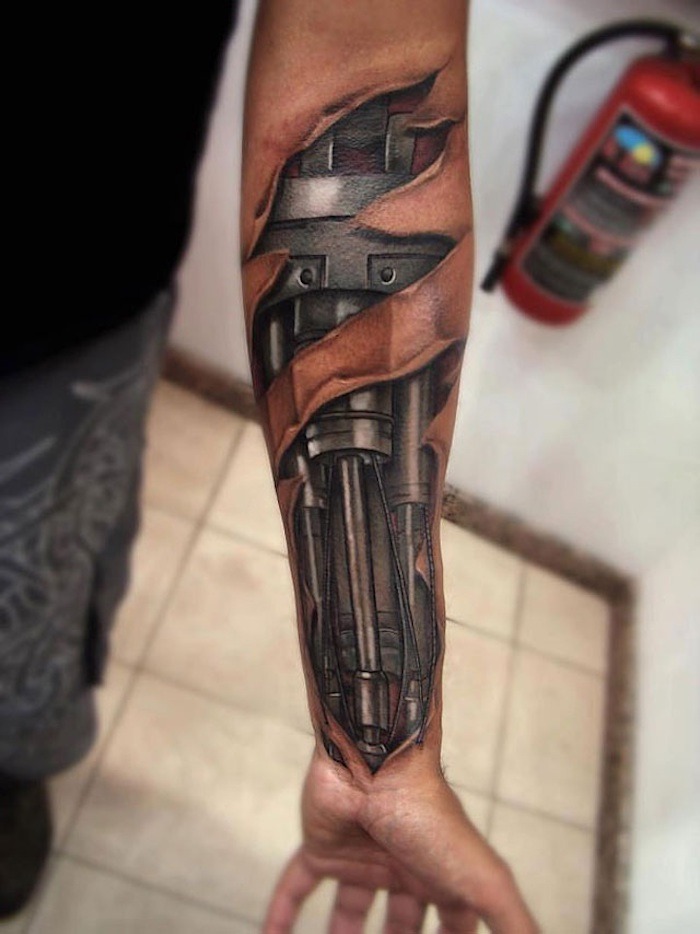 Metal Rods Under Forearm Biomechanical Tattoo Tattoo Design