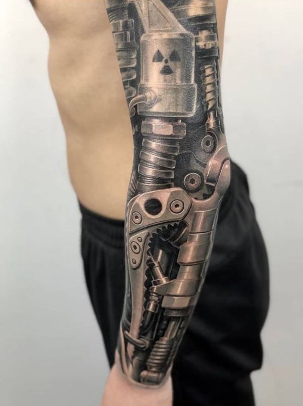 Realistic Robot Arm Grayscale Biomechanical Tattoo Tattoo Design