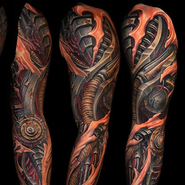 Sharp Edges Biomechanical Full Arm Sleeve Tattoo Tattoo Design