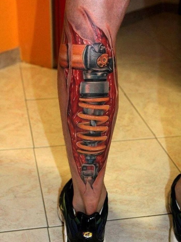 Spring Loaded BioMechanical Leg Tattoo in Color Tattoo Design