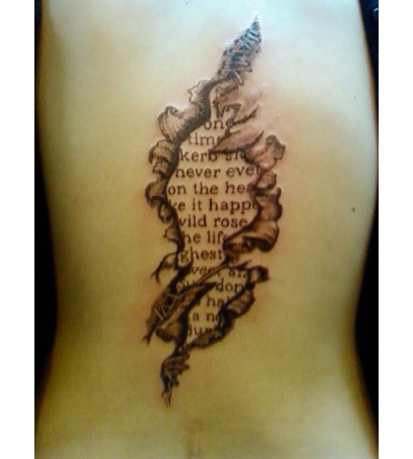 Words Underneath Stitched Skin Biomechanical Tattoo Tattoo Design