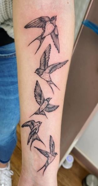Flight of Five Swallows Tattoo Design
