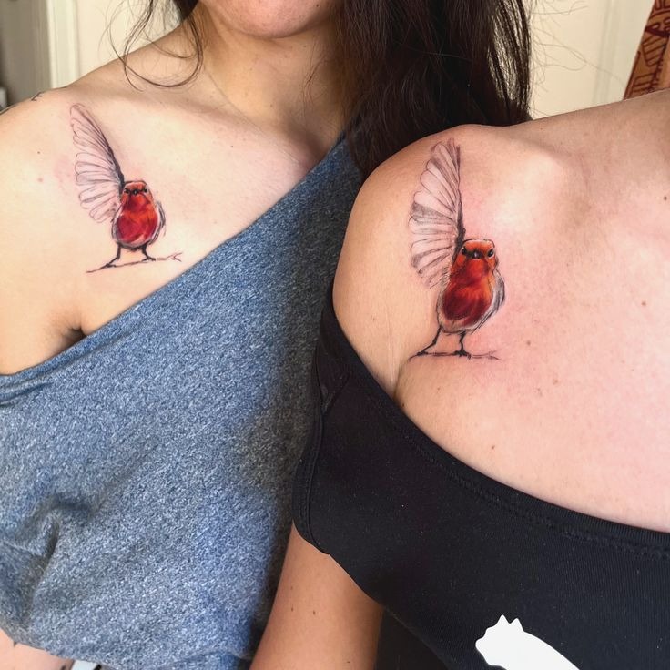 Matching Red Robins on Collarbones Tattoo Design