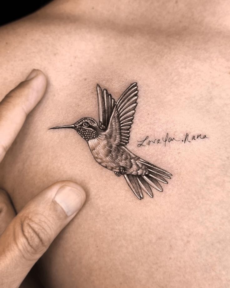 Personalized Hummingbird with Handwritten Note Tattoo Design