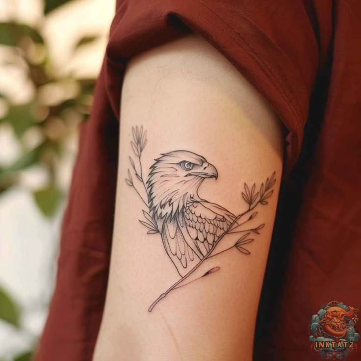 Stylized Eagle in Botanical Frame Tattoo Design