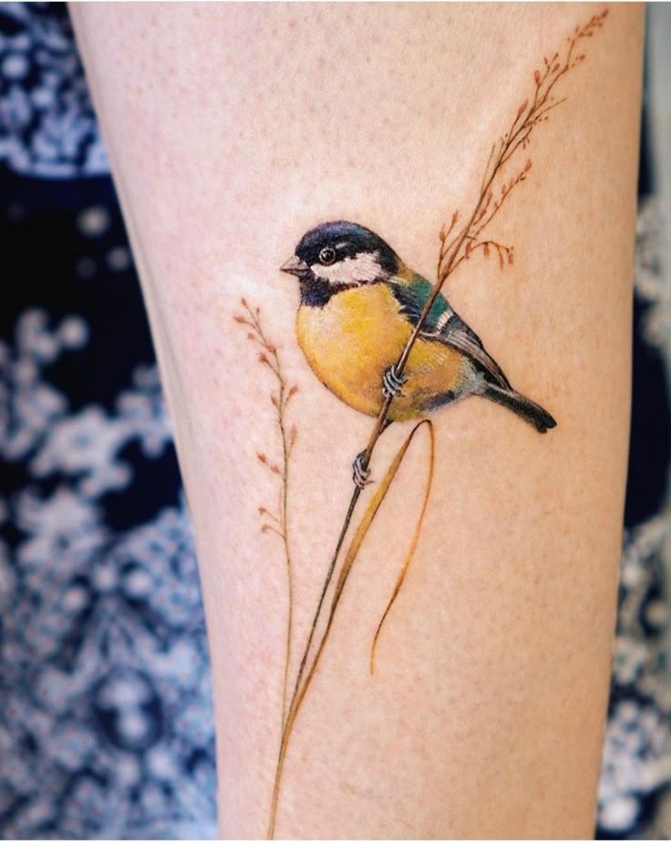 Yellow Songbird on a Branch Tattoo Design