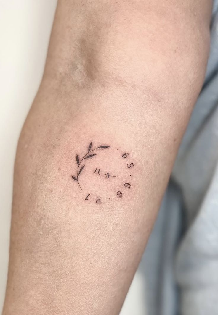 Circular Fine-Line Date Composition Tattoo Design