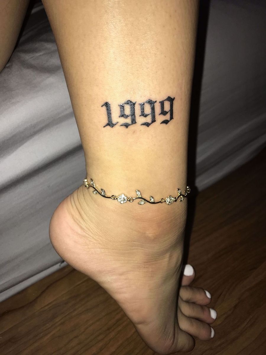 Classic 1999 Ankle Typography Tattoo Design