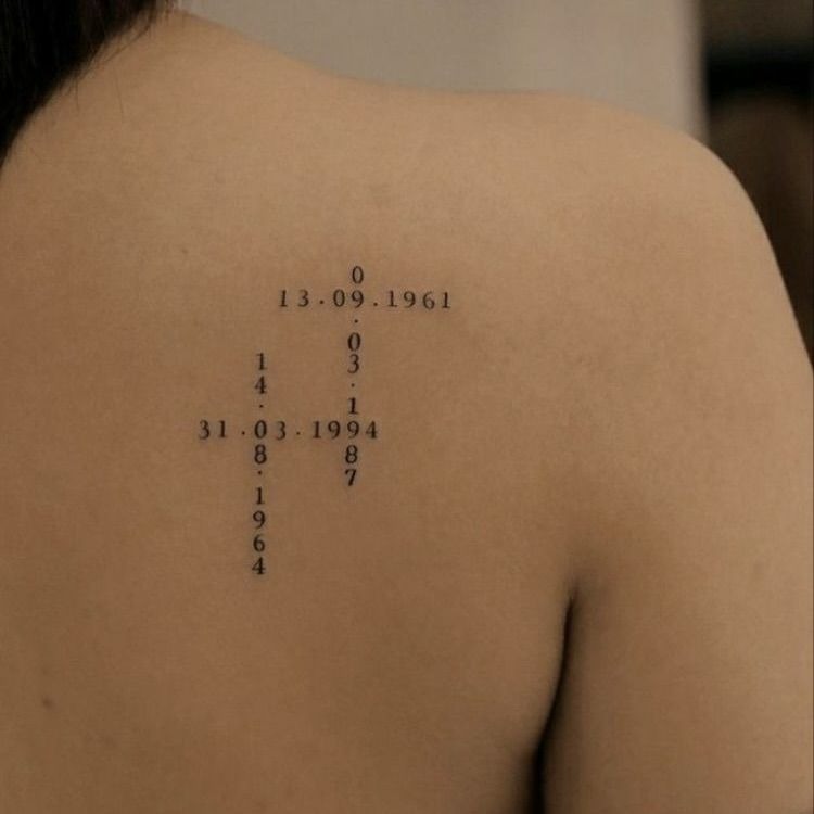 Cross-Shaped Family Birth Dates Tattoo Design