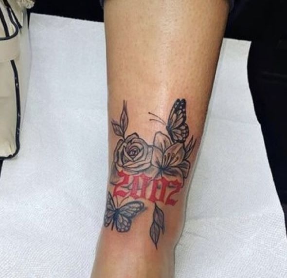 Floral 2002 Memory Tribute Tattoo Design