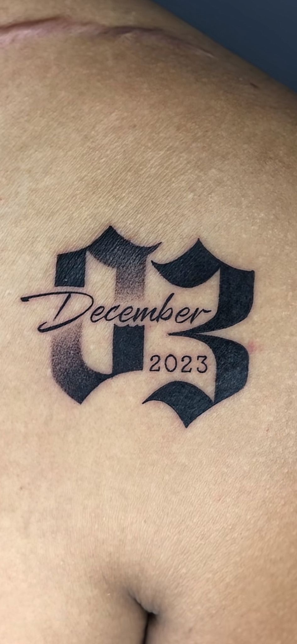 Gothic December Birth Year Statement Tattoo Design