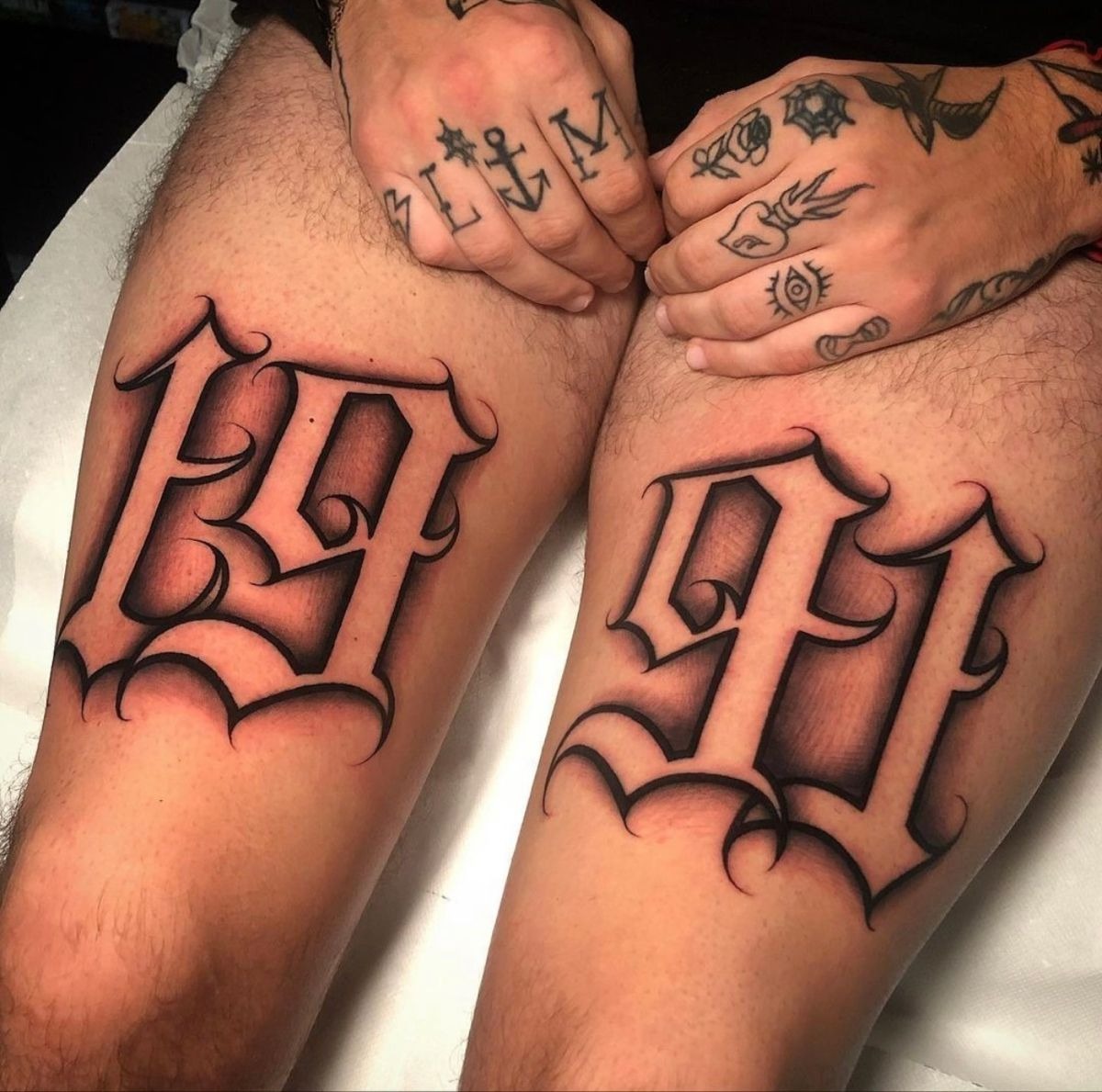 Matching Gothic 89 and 91 Thigh Numbers Tattoo Design