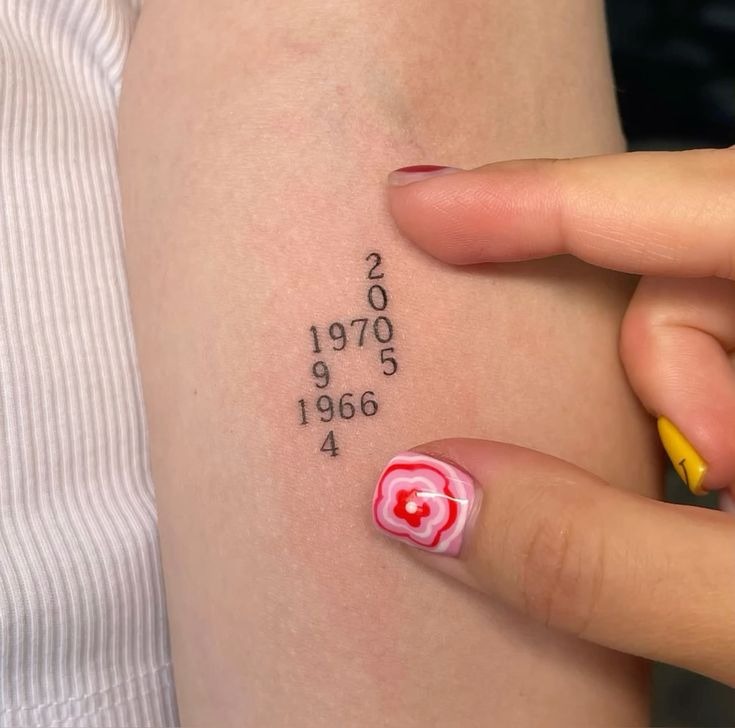 Minimal Vertical Family Timeline Numbers Tattoo Design