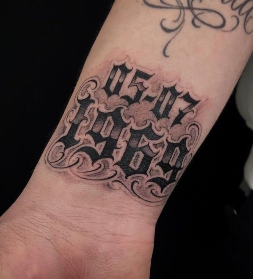 Ornamental Gothic Birth Year Block Tattoo Design