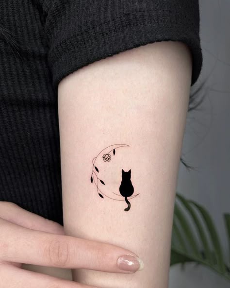 Black Cat in Gentle Hands Tattoo Design