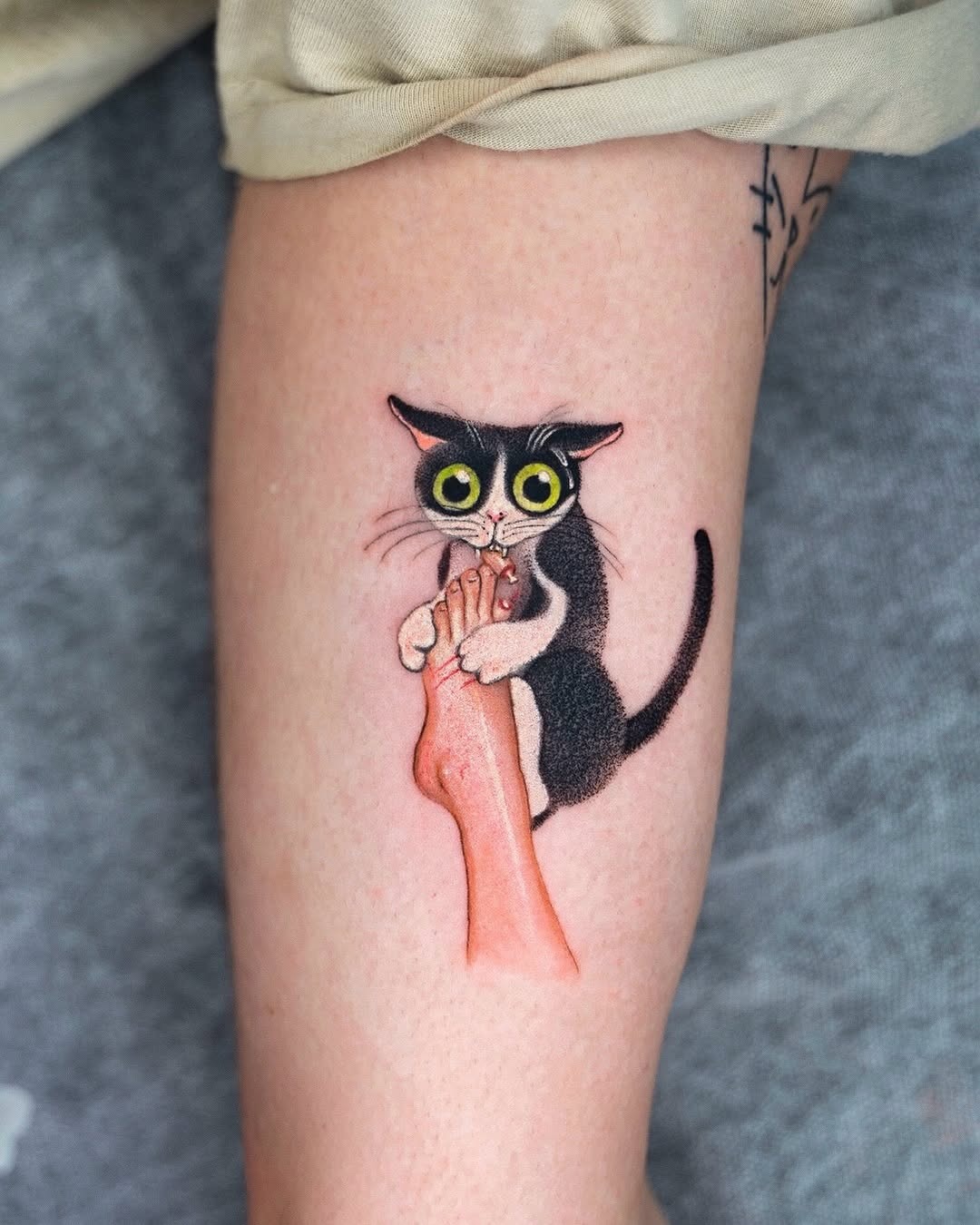 Quirky black cat tattoo with playful vibe Tattoo Design