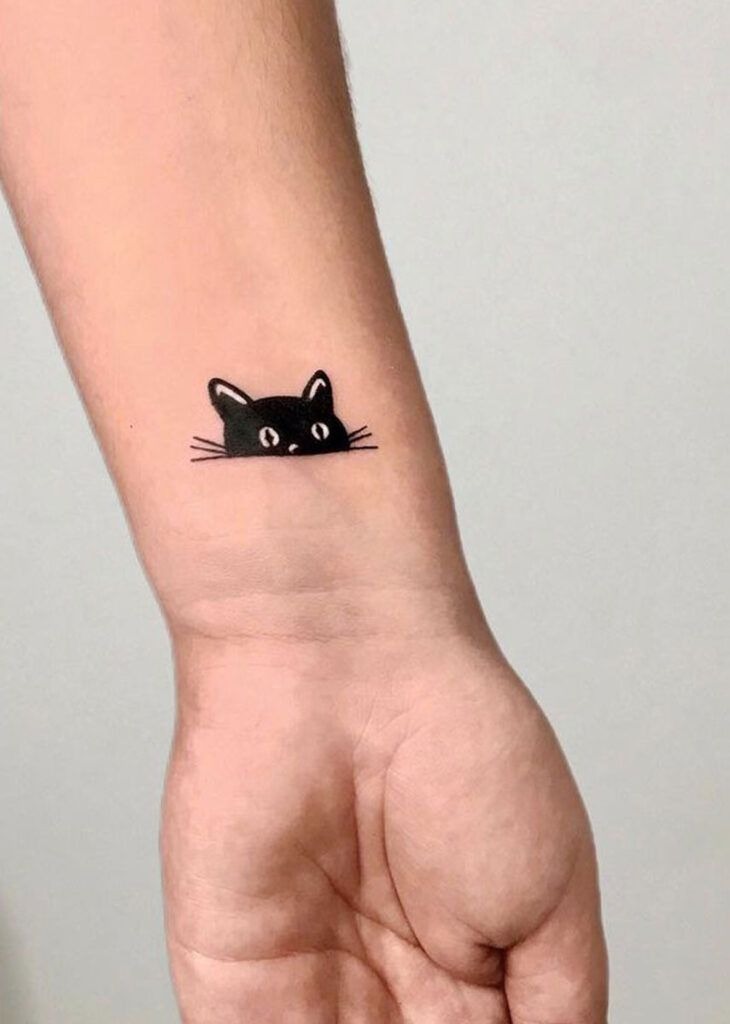 Regal Black Cat with Butterflies Tattoo Design