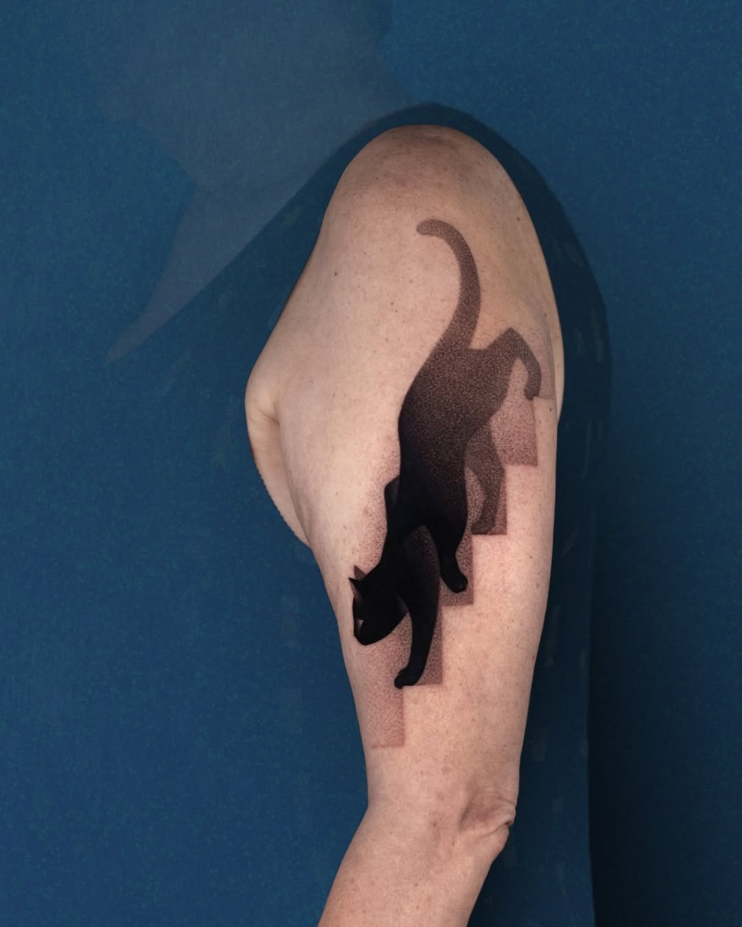 Sleek Black Cat Climbing Stairs Tattoo Tattoo Design