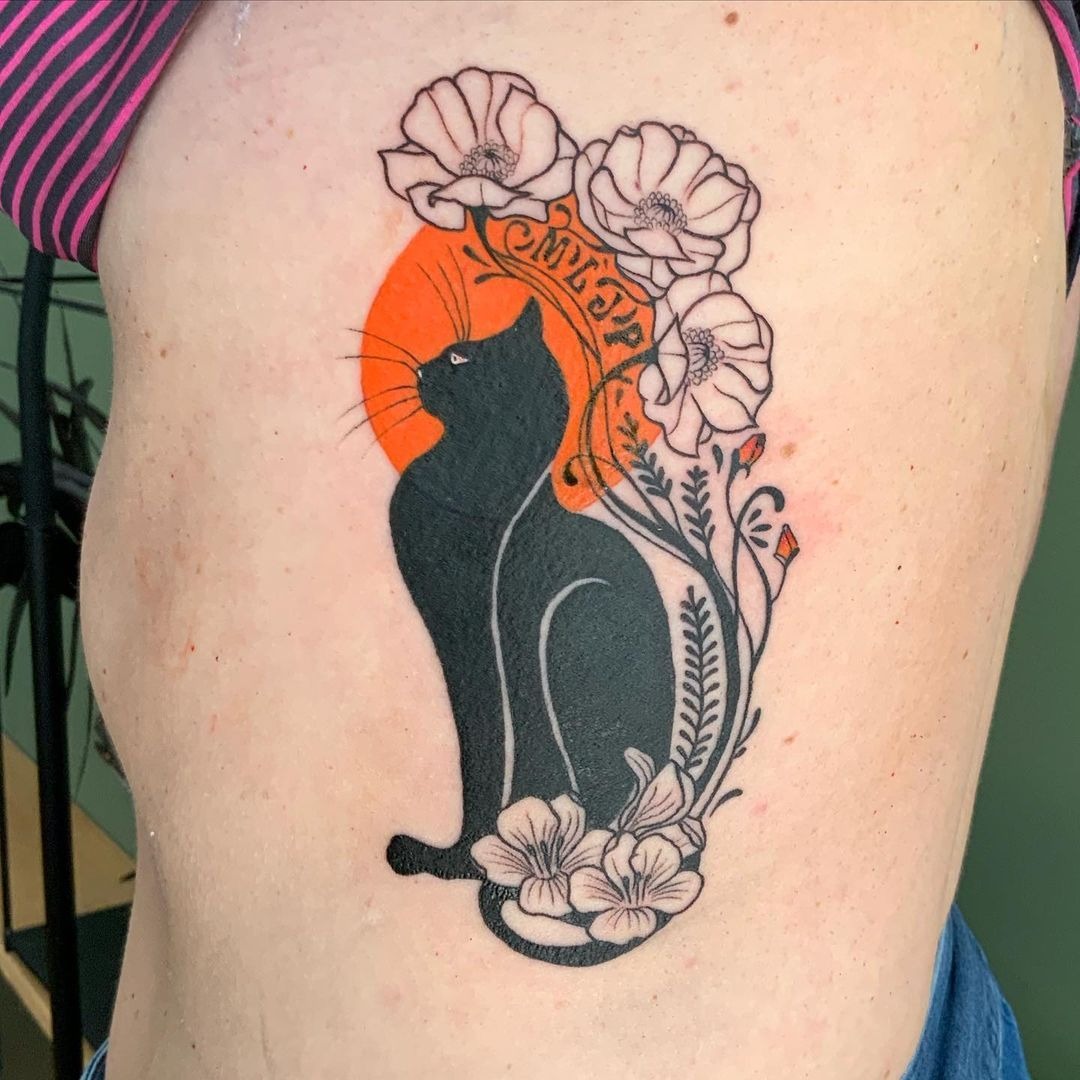 Smoky Shadow Cat Tattoo Design