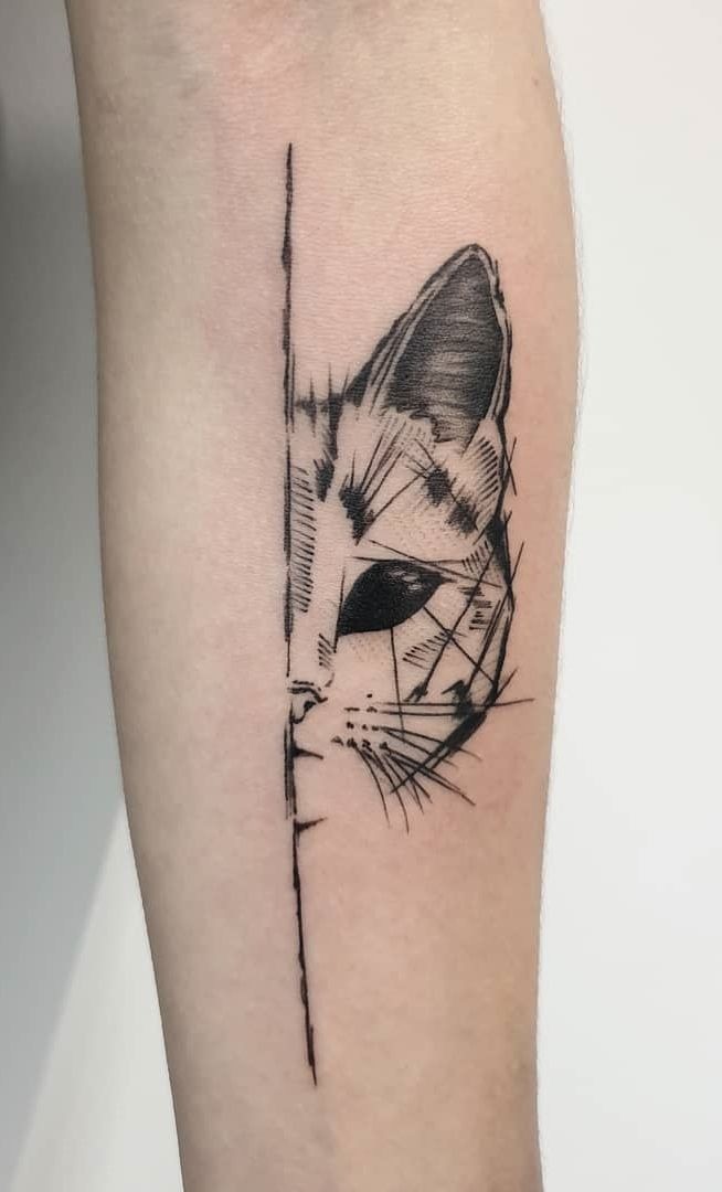 Stargazing Cat Tattoo Design