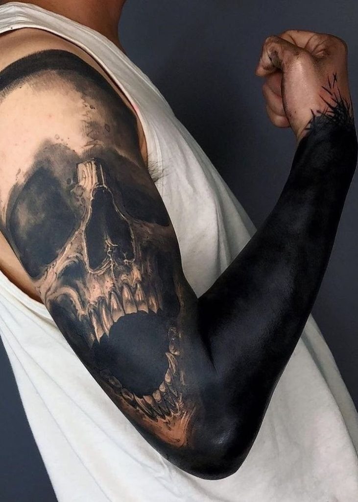 Dark Fantasy-Themed Full Arm Sleeve Tattoo Design