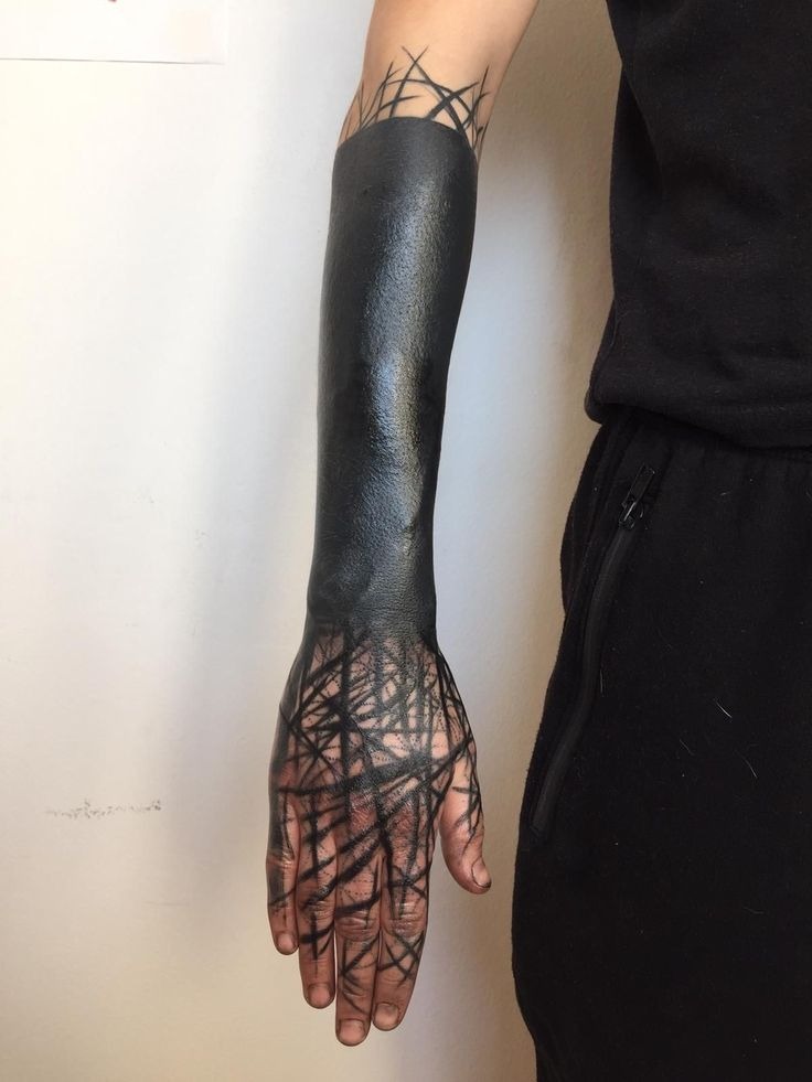 Futuristic Geometric Blackout Sleeve Tattoo Design