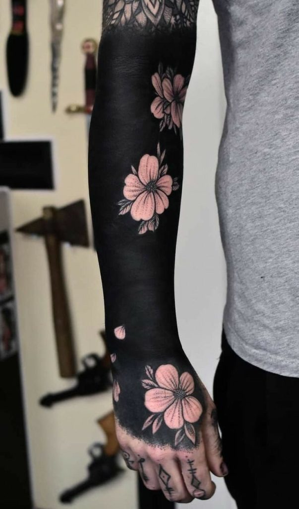 Sleek Minimalist Full-Black Arm Tattoo Design