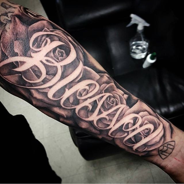 Blessed Forearm with Roses Tattoo Design